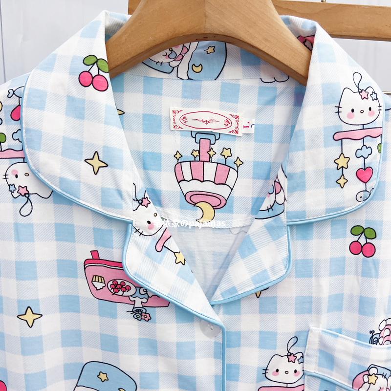 HelloKitty睡衣女款2024新款夏季纯棉短袖卡通可爱学生家居服夏天 - 图1