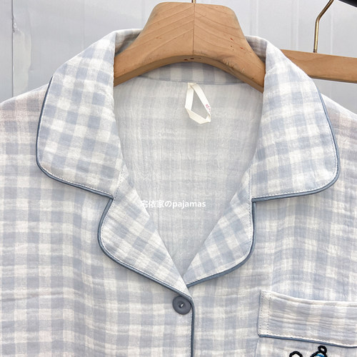 双层泡泡纱睡衣夏天女款纯棉短袖套装日系甜美可爱卡通家居服夏季 - 图1