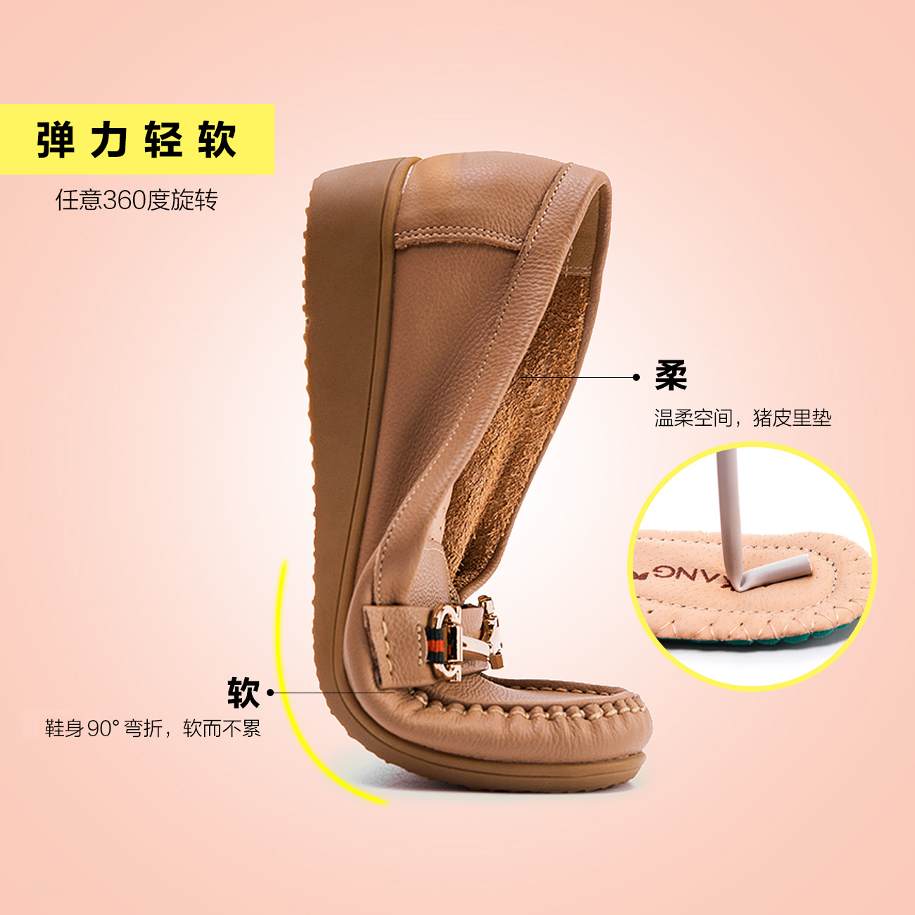 奥康女鞋旗舰店奥康女鞋春夏季真皮软底舒适透气老妈鞋坡跟豆豆鞋中年妈妈鞋1