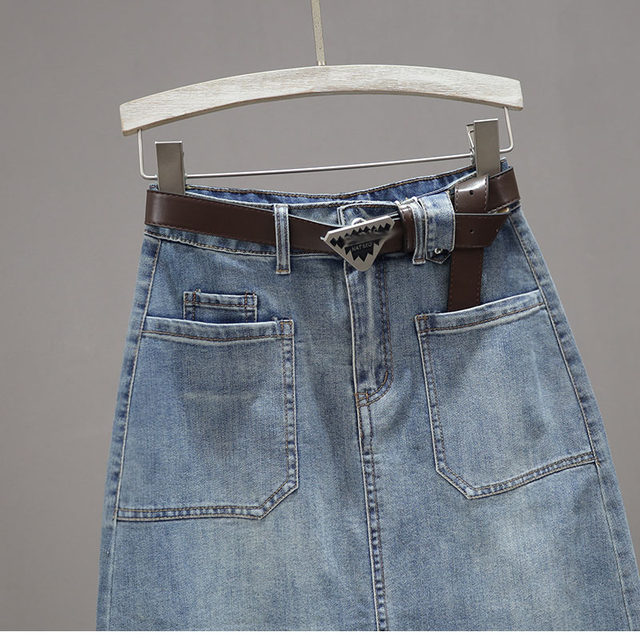 Mid-length denim skirt, versatile skirt that looks slimming