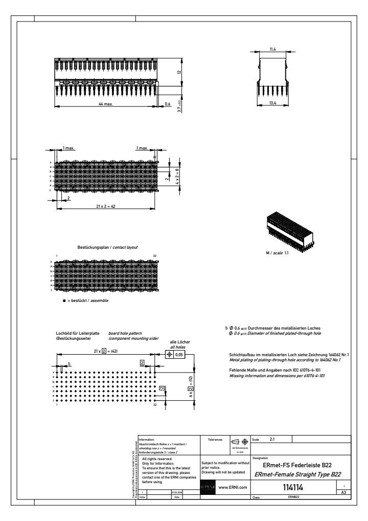 ERNI 114114 背板CPCI连接器插座B型 110Pin直脚母头J2直孔带屏蔽 - 图0