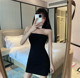 Sexy cotton tube ສີແຂງເທິງ dress tight ມີ pads ເຕົ້ານົມ
