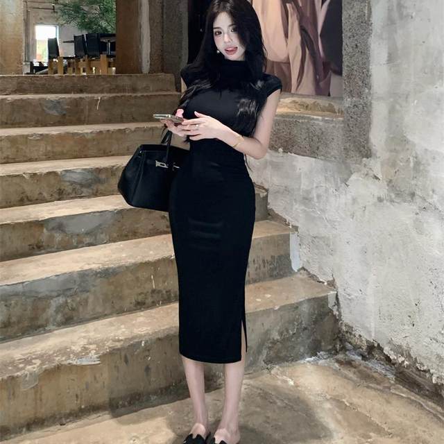 Pure lust style slim fit hip-hugging slit mid-length one-step skirt