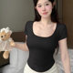 ແຂນສັ້ນ Pure Desire Thin Design Threaded Cotton Women's Slim Fit