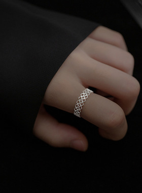 s925纯银蕾丝花边窄版戒指女开口