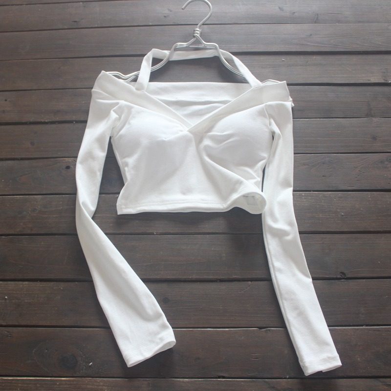 挂脖一字肩纯棉T恤短袖春夏季含胸垫露脐短款紧身性感甜辣妹上衣,淘宝优惠券,粉丝福利购,淘宝优惠卷