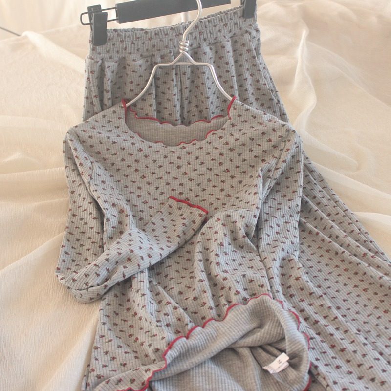 小碎花圆领长袖T恤居家服可外穿大码睡衣上衣针织睡裤秋冬打底衫,淘宝优惠券,粉丝福利购,淘宝优惠卷