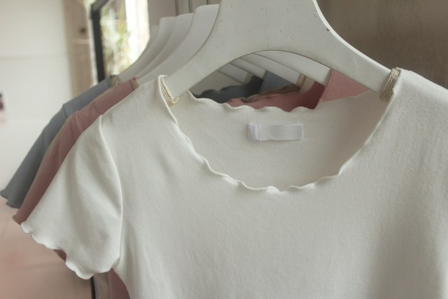 Fungus edge pure cotton casual short sleeve round neck basic women