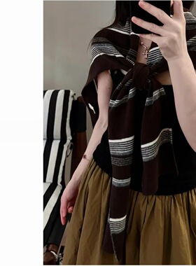 【阿普瑞风披肩】早秋复古撞色条纹新款T型披肩韩版气质叠穿披肩