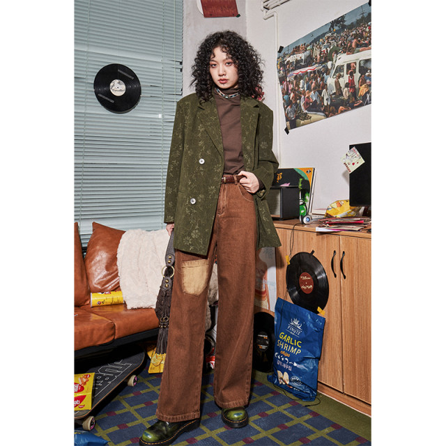 Chemical Girl Grass and Wood Detective Casual Retro Corduroy Suit Women's Design Sense Small and Loose Coat