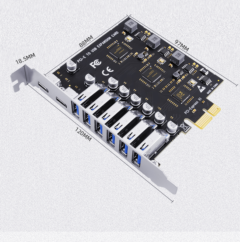 台式机电脑USB3.0扩展卡8口USB3.2转接卡7口pci-e转USB3.2TypeA+C - 图2