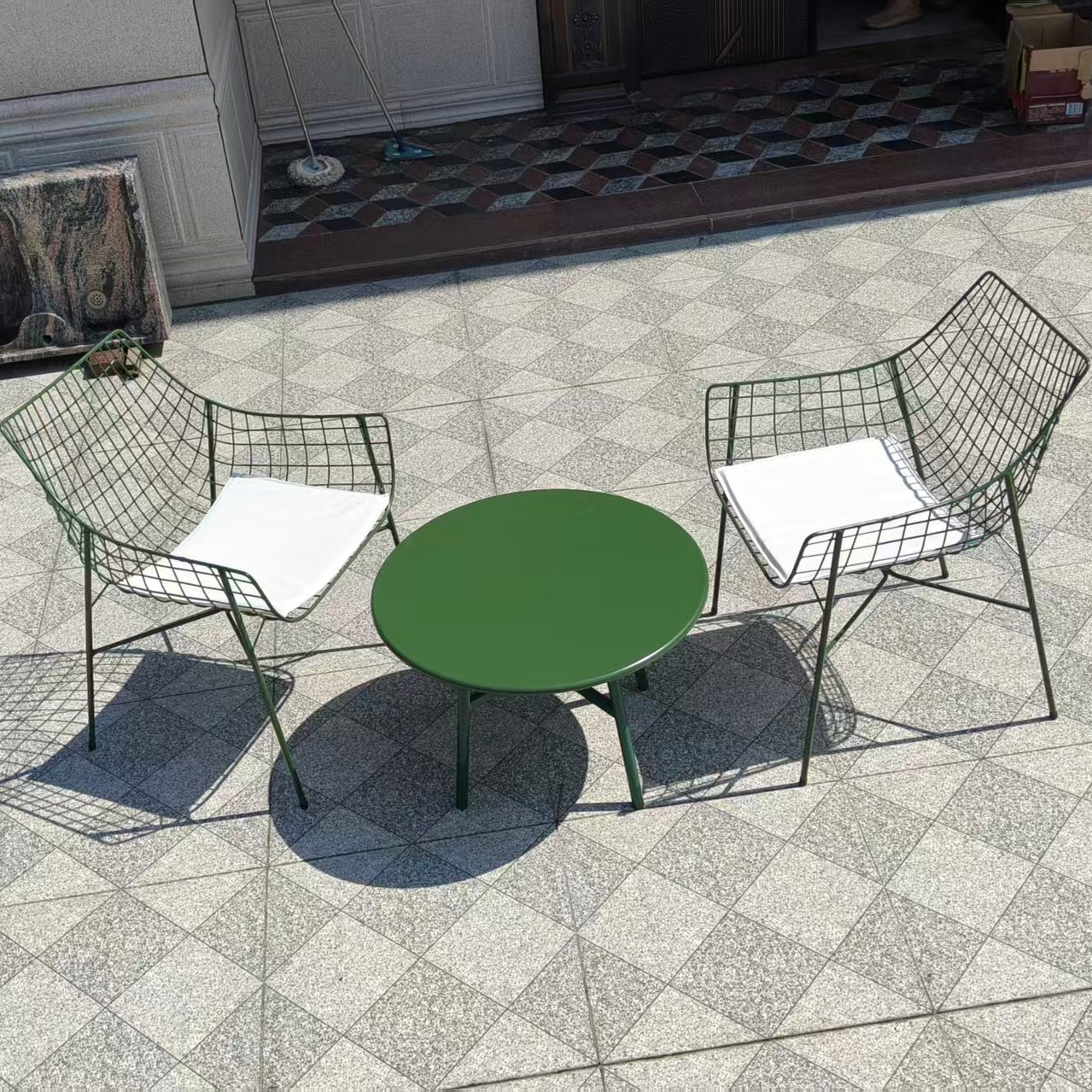 户外桌椅组合简约庭院阳台会客露天民宿户外休闲防水圆桌网格椅子 - 图2