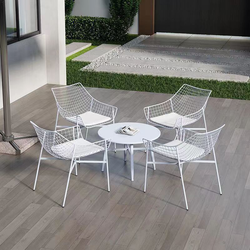 户外桌椅组合简约庭院阳台会客露天民宿户外休闲防水圆桌网格椅子 - 图1
