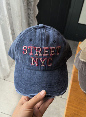 美式复古做旧棒球帽男女NYC刺绣字母鸭舌帽遮阳帽百搭休闲时尚