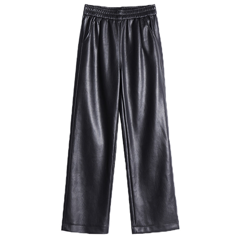 海宁真皮皮裤女绵羊皮高腰阔腿裤弹力显瘦直筒长裤子2025秋冬新款,淘宝优惠券,粉丝福利购,淘宝优惠卷