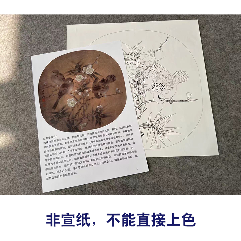 【有步骤、大彩图】李晓明工笔画白描底稿《临宋梅竹戏雀图》KC04 - 图1