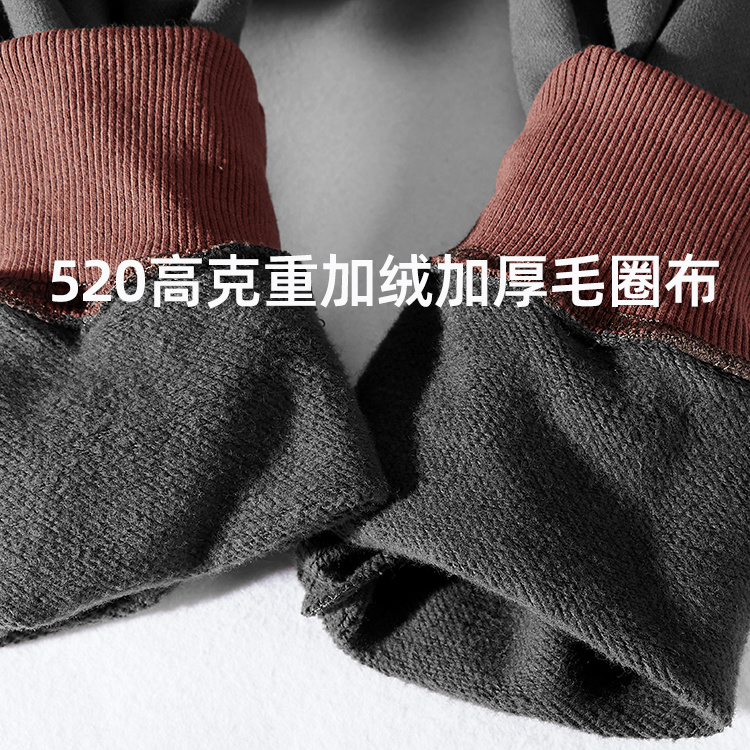 男装秋冬新款立领卫衣毛圈布加绒加厚520g重磅撞色拼接上衣外套潮 - 图2