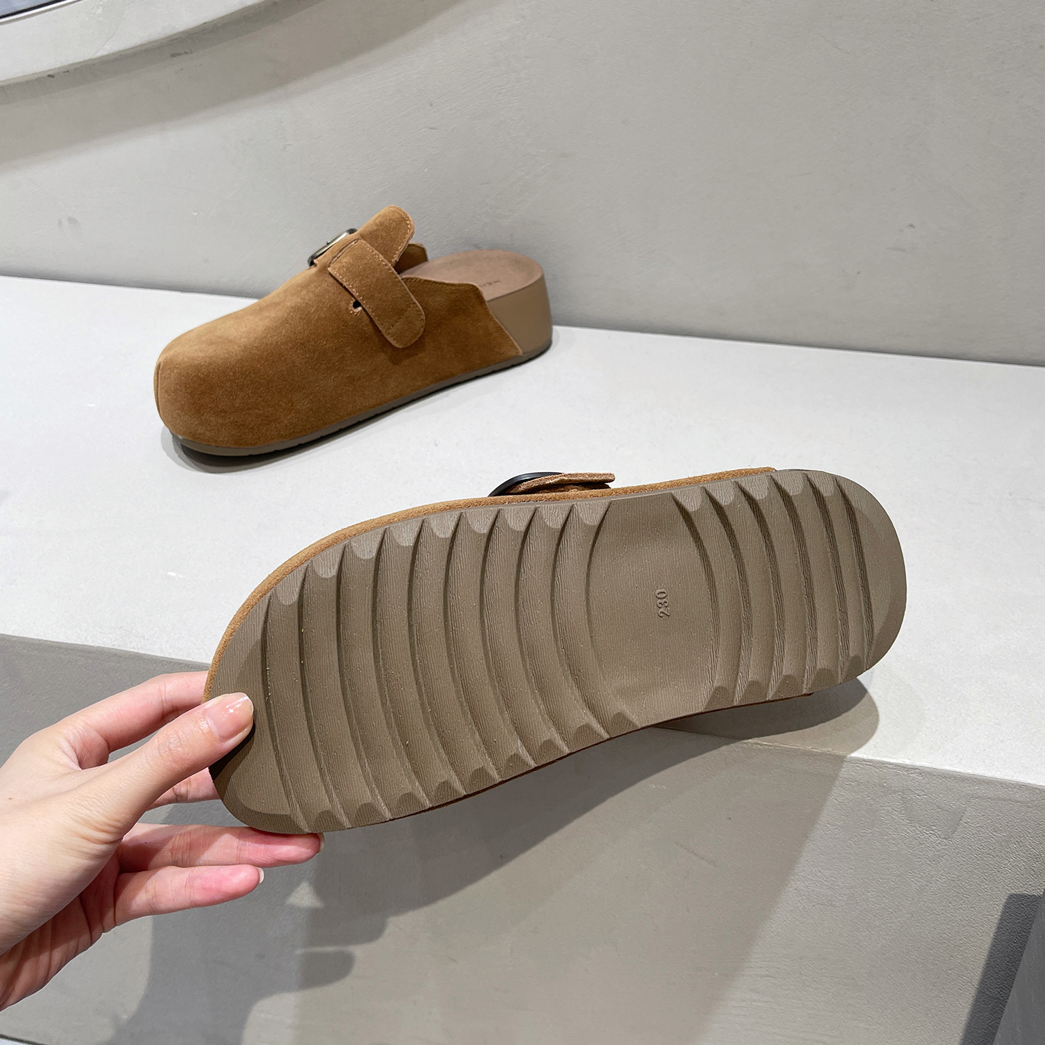 真皮厚底勃肯鞋女2025新款秋季爆款增高包头半拖鞋懒人一脚蹬女鞋 - 图2