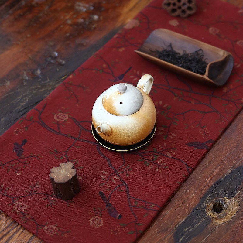 香云纱茶席双面复古红色茶桌垫中式花鸟桌旗国风国潮茶杯垫壶垫子,淘宝优惠券,粉丝福利购,淘宝优惠卷