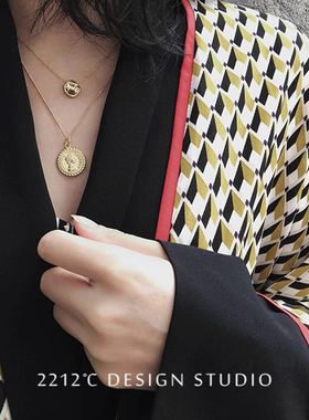 纯银镀金钱币吊坠ins长项链