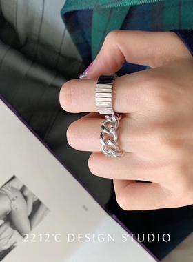 百搭纯银冷淡风开口阶梯戒指