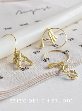 纯银镀金欧美风字母耳环锁骨链