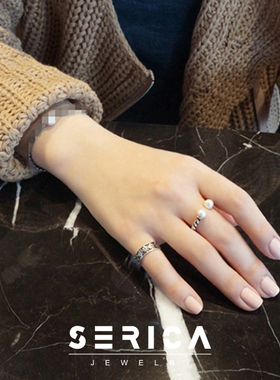 韩国麻花纹天然淡水珍珠开口戒指