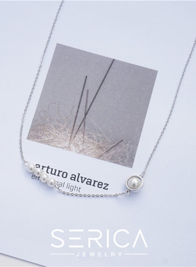 手作风几何圆环珍珠星球纯银吊坠