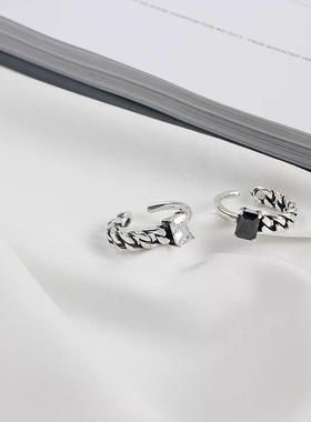 复古做旧黑玛瑙不对称开口戒指