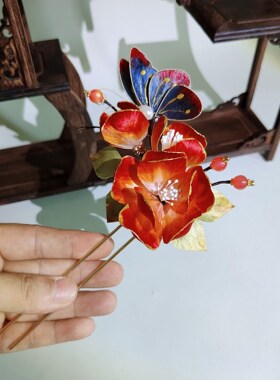 非遗丝绒花古风复古发簪