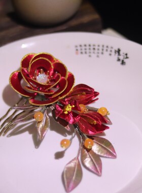 发梳山茶花古风新中式