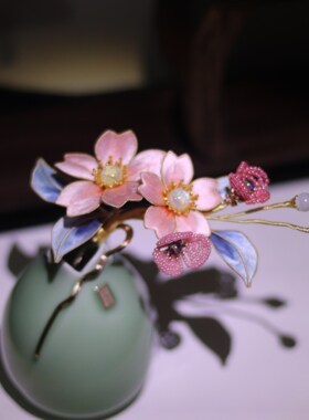 发簪丝绒花古风蚕丝线