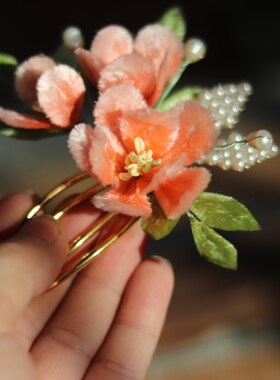 蚕丝绒花发簪非遗汉服古风