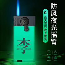 Night Light Windproof Lighter Inflatable Personality Creative Blue Flame Straight Punch Male Net Red Lighter Custom Lettering Boyfriend Tide