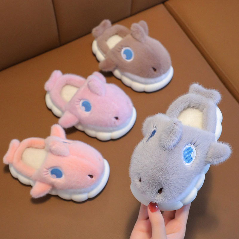 儿童棉拖鞋秋冬可爱鲨鱼男童小孩保暖厚底亲子鞋防滑女童宝宝拖鞋