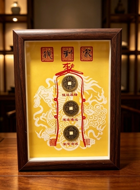 钱到家中空立体相框摆件玄关摆台乔迁公司店铺开业送礼摆件黄铜钱