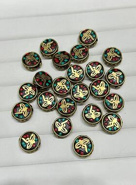 尼泊尔风情纯铜镶嵌背云隔珠diy手链手串文玩编织饰品配饰配珠