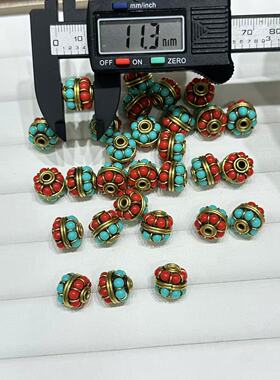 尼泊尔复古黄铜隔珠文玩串珠手链编织DIY串珠红绿桶珠配珠饰品