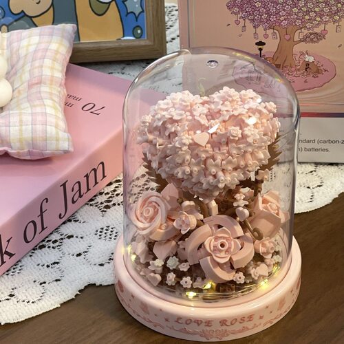 樱花树茉莉花永生花积木花盆栽展示罩拼装摆件拼图节日礼物送女生 - 图0