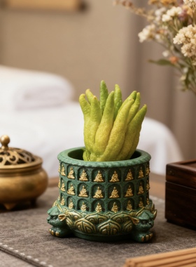 放新鲜佛手柑的托盘高级感陶瓷花瓶果盘中式创意桌面装饰摆件摆放