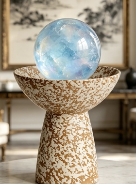 新中式中古超大号陶瓷水晶球底座稳定桌面房间玄关装饰品摆件摆设