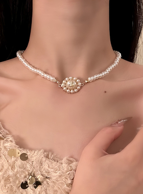 HEY TAO复古土星珍珠choker项链女轻奢时尚百搭高级感锁骨链配饰