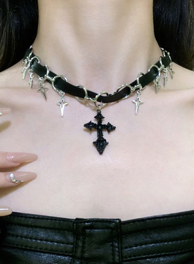 HEY TAO暗黑甜酷辣妹十字架choker项圈女小众个性项链配饰锁骨链