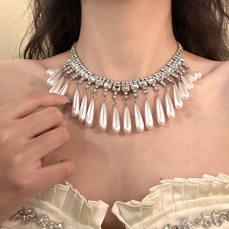 HEY TAO轻奢闪钻水滴珍珠流苏choker项链女复古优雅气质颈链配饰,淘宝优惠券,粉丝福利购,淘宝优惠卷