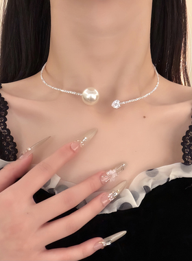 HEY TAO精致闪钻珍珠项圈choker颈链女时尚百搭高级感锁骨链配饰