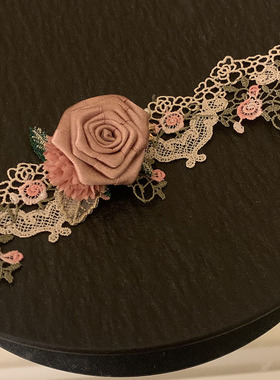 HEY TAO 蔷薇恋人 蕾丝花瓣项链花朵项圈洛丽塔颈链设计感锁骨链