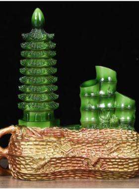 汉白玉文昌及第荣升塔摆件黑曜石