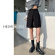 High waisted loose casual black woolen shorts