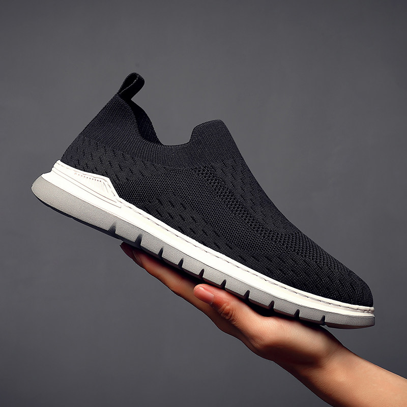 夏季新款乐福鞋轻便网面透气帆布鞋男低帮纯黑网面飞织袜子鞋男款,淘宝优惠券,粉丝福利购,淘宝优惠卷