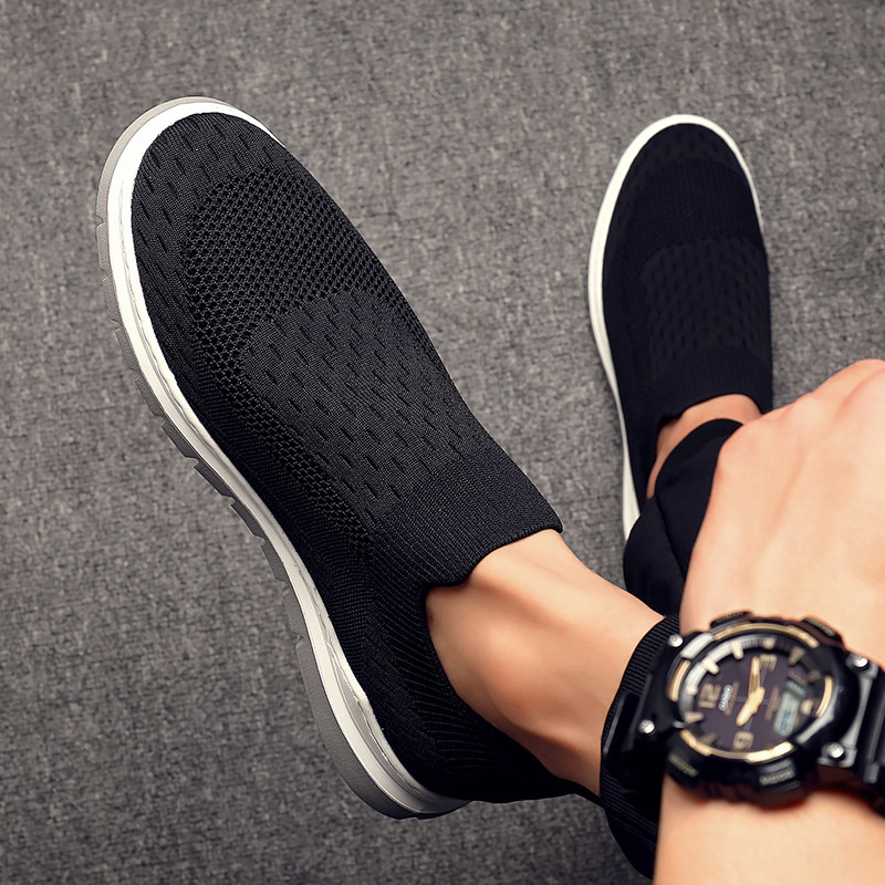 夏季新款乐福鞋轻便网面透气帆布鞋男低帮纯黑网面飞织袜子鞋男款,淘宝优惠券,粉丝福利购,淘宝优惠卷